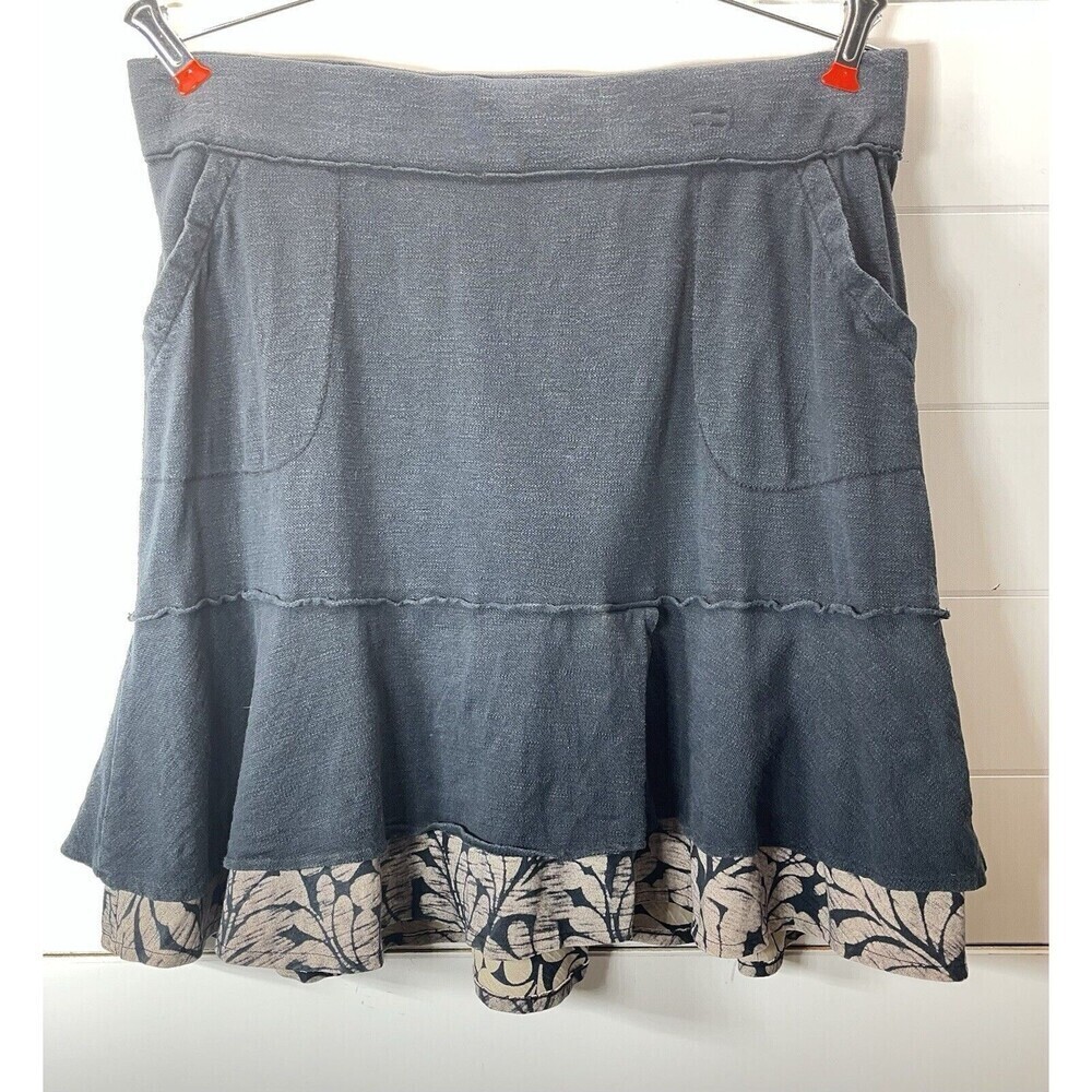 Aventura Organic Cotton Full Ruffle Floral Black Skirt Womens Med Fairy Grunge